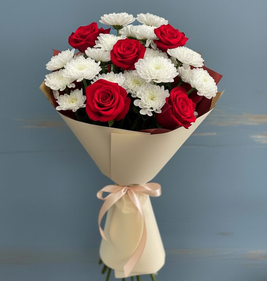 Букет цветов из: Розы и Хризантемы в Полотняный Завод