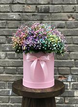 Цветочная композиция из Гипсофила и Розы в шляпной коробке в Полотняный Завод