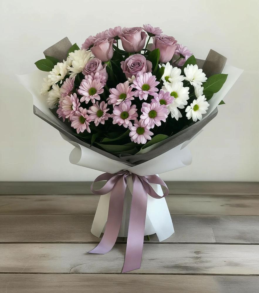 Букет цветов из: Хризантемы и Розы в Полотняный Завод