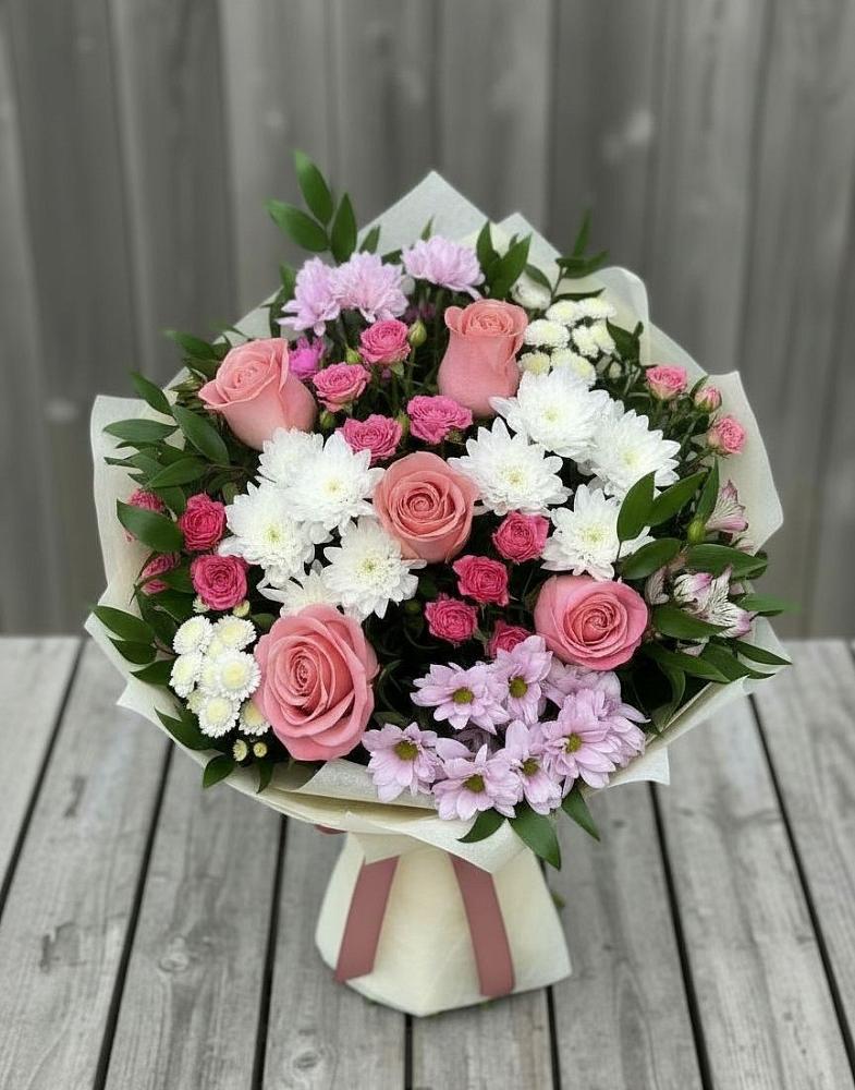Букет цветов из: Альстромерии, Гвоздики, Розы и Хризантемы в Полотняный Завод
