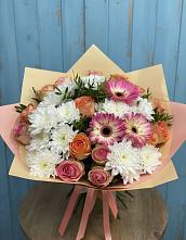 Букет цветов из:  Розы, Герберы и Хризантемы в Полотняный Завод