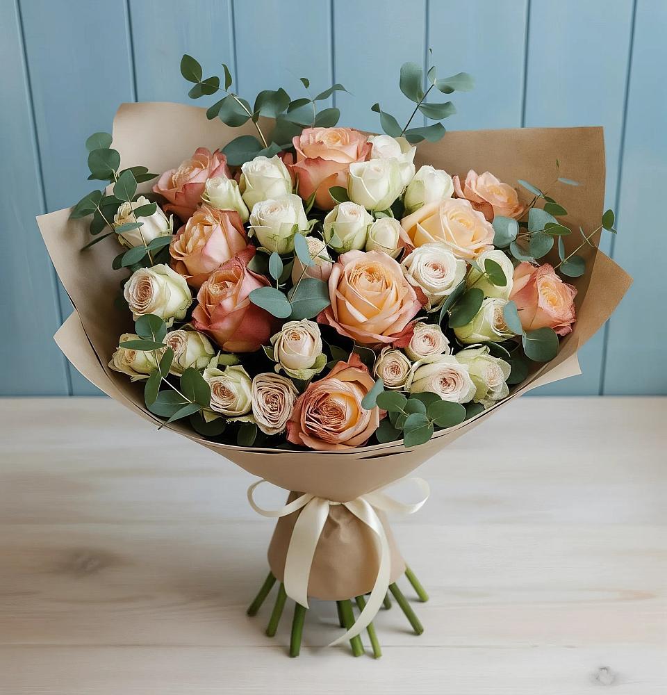 Букет цветов из: Альстромерии и Розы в Полотняный Завод