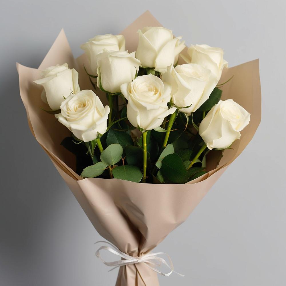 Букет 9 Белых роз Эдлесс Лав в Полотняный Завод