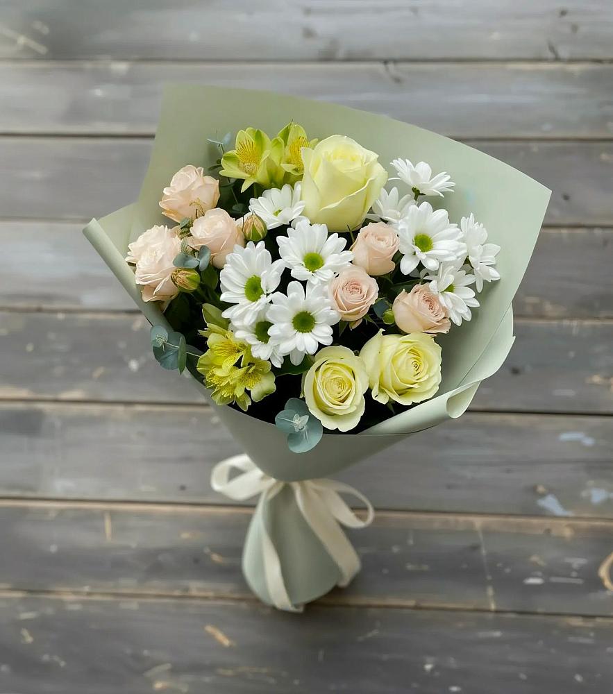 Букет цветов из: Альстромерии, Розы и Хризантемы в Полотняный Завод