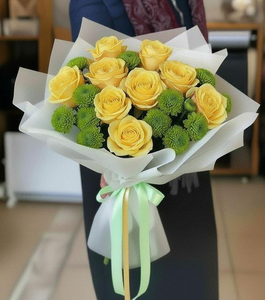 Букет цветов из: Хризантемы и Розы в Полотняный Завод