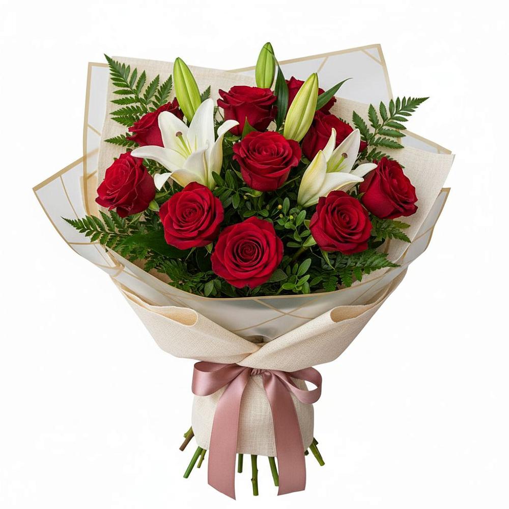 Букет цветов из: Лилии и Розы в Полотняный Завод