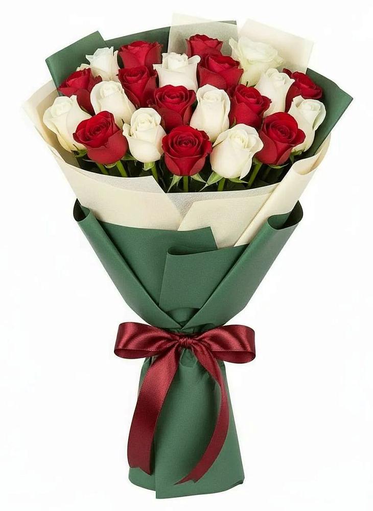 Букет Микс из красных и белых роз в Полотняный Завод