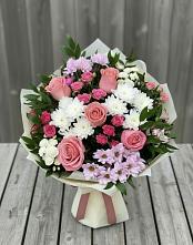 Букет цветов из:  Альстромерии, Гвоздики, Розы и Хризантемы в Полотняный Завод