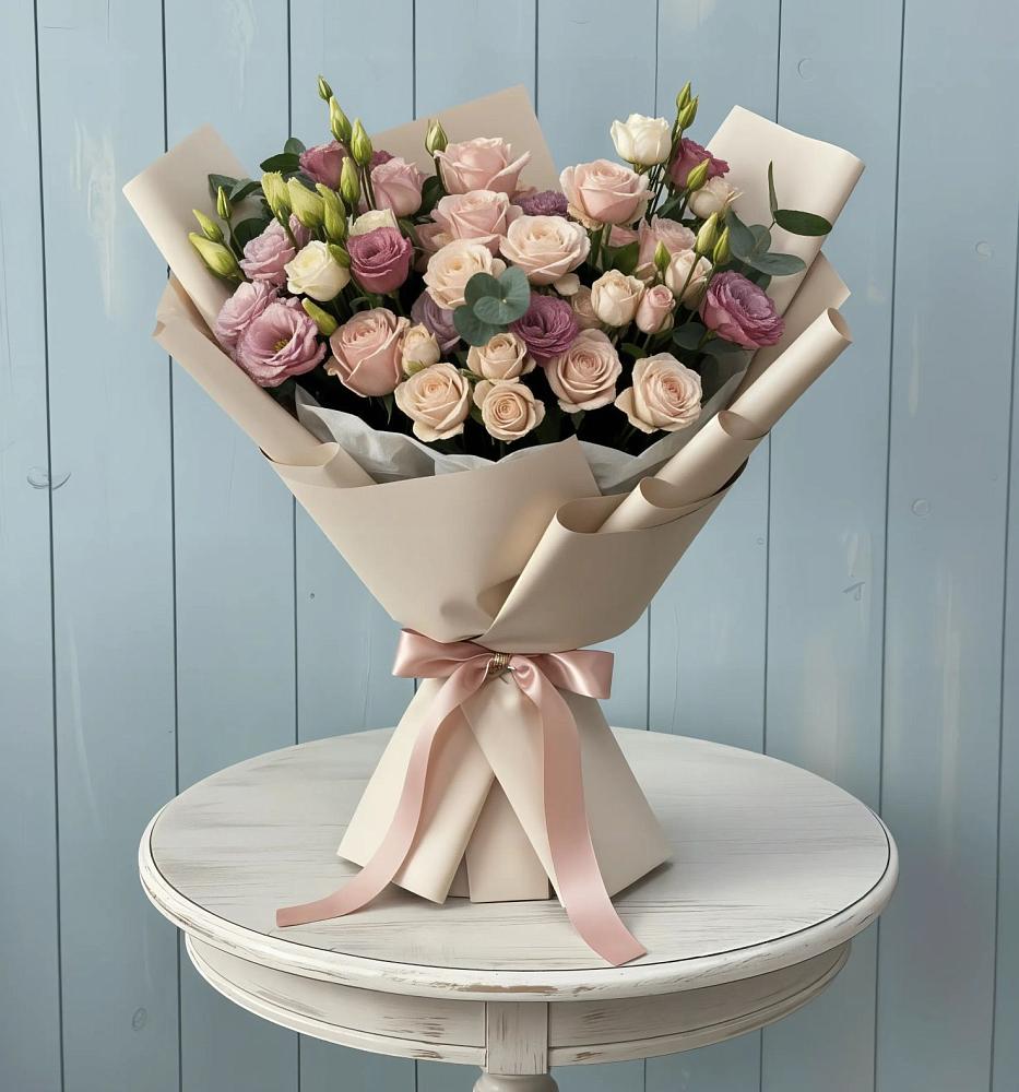 Букет цветов из: Розы и Лизиантусы в Полотняный Завод