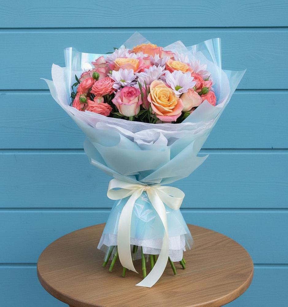 Букет цветов из: Хризантемы и Розы в Полотняный Завод