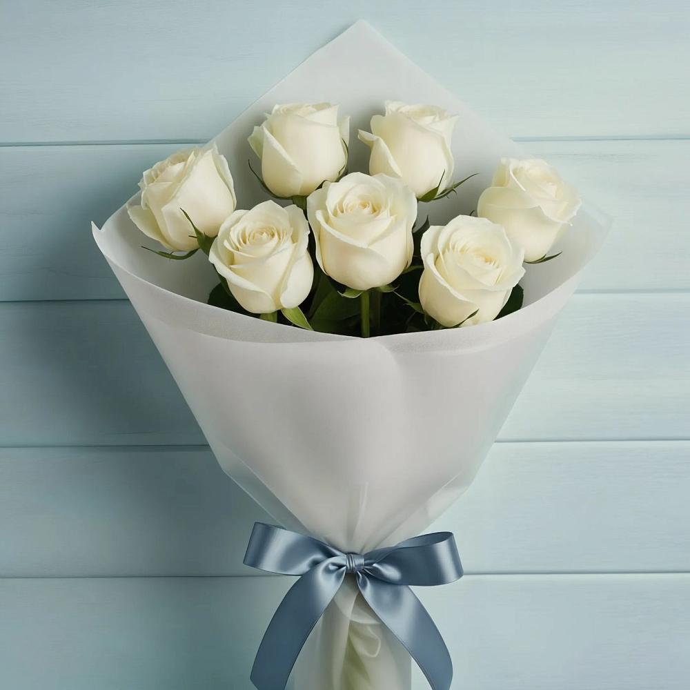 Букет 7 Белых роз Эдлесс Лав в Полотняный Завод